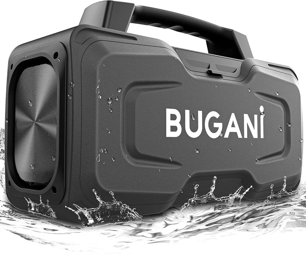  BUGANI M118BK 80W Portable Speaker IPX7 24H Playtime Black — product photo