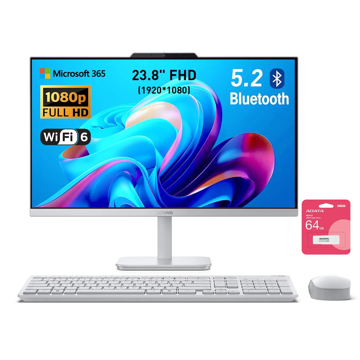 Lenovo Lenovo A100 All-in-One desktop PC Intel Core i3-N305 8GB 512GB SSD 24 FHD Windows 11 Pro White — product photo