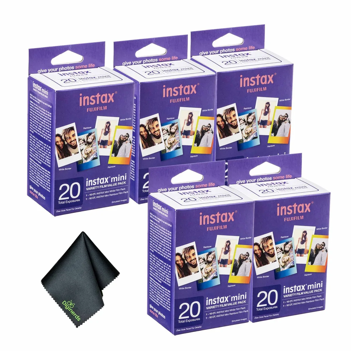 FUJIFILM FUJIFILM INSTAX MINI Instant Film Variety Value Pack (20 Exposures) with Microfiber Cleaning Cloth — product photo