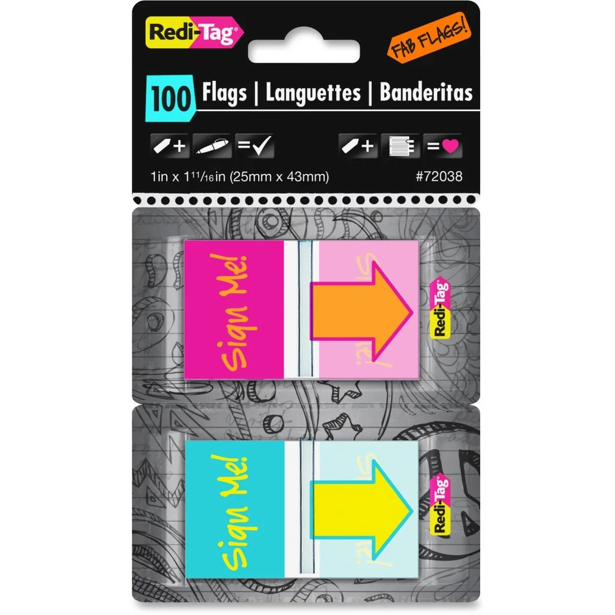 Redi-Tag Redi-Tag 72038 Self-adhesive Flags 100 Pack Magenta Orange Yellow Teal — product photo