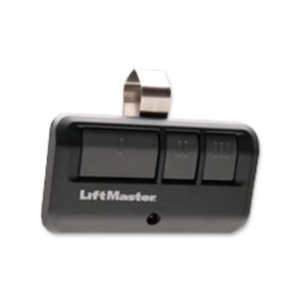 Small rectangular black remote with three buttons and key ring loop
