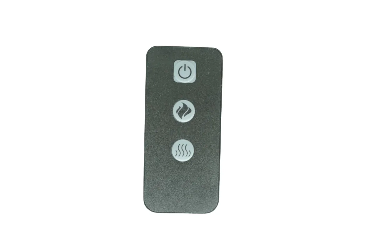 Black rectangular remote with rounded edges and button grid