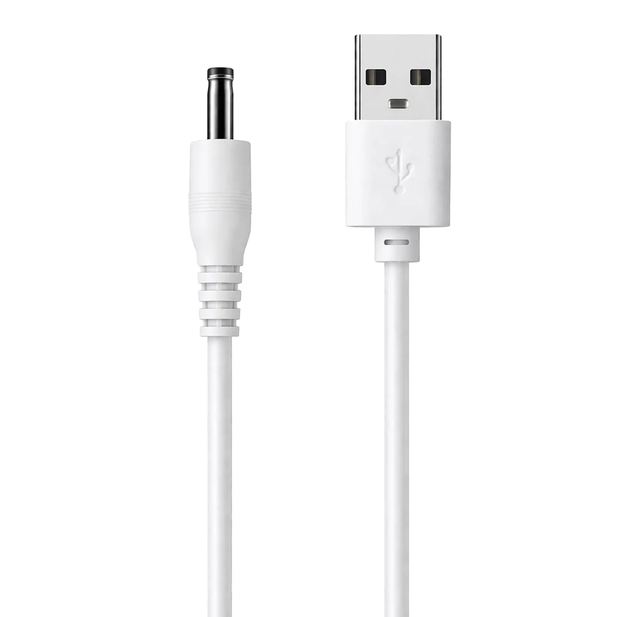 White USB-A to DC 3.5 mm charging cable, 5 ft long, lightweight PVC