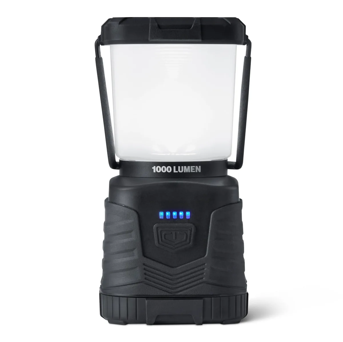 Black cylindrical lantern with 360-degree LED light output
