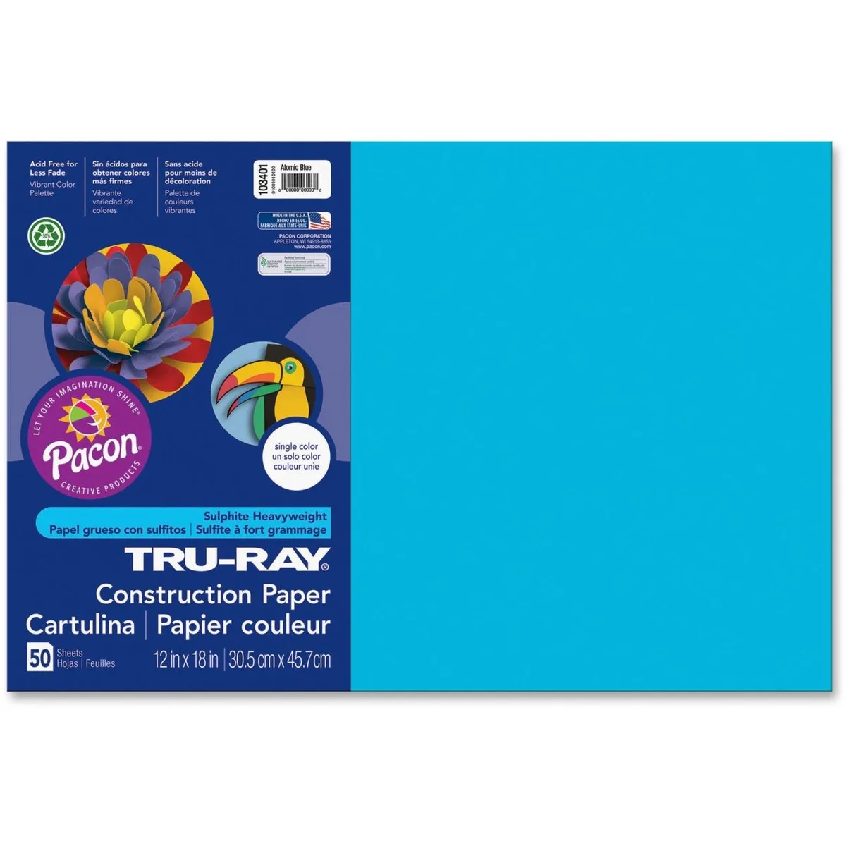 Pacon Pacon 103401 Tru-Ray Construction Paper Blue 50 Pack 12x18 76 lb — product photo