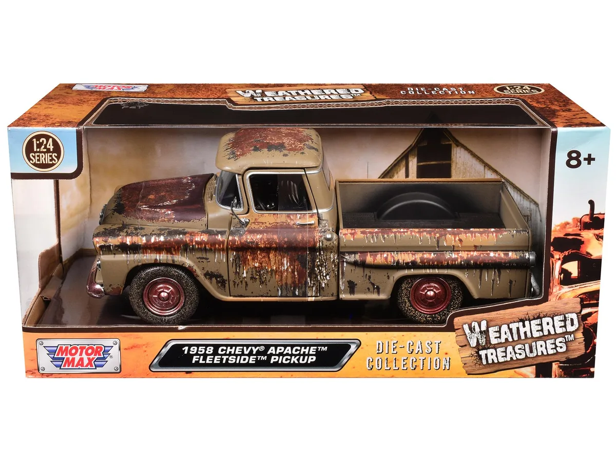 MOTORMAX MOTORMAX 1958 Chevrolet Apache Fleetside Pickup Brown Rusted Weathered Treasures 1/24 Diecast — product photo