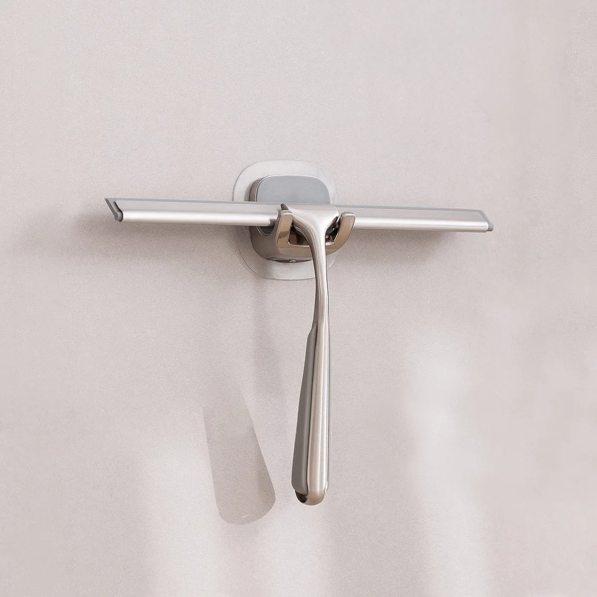 10 inch stainless steel squeegee with grey zinc alloy handle and adhesive hook