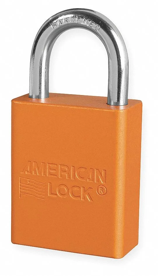 Orange anodized aluminum padlock with boron alloy shackle