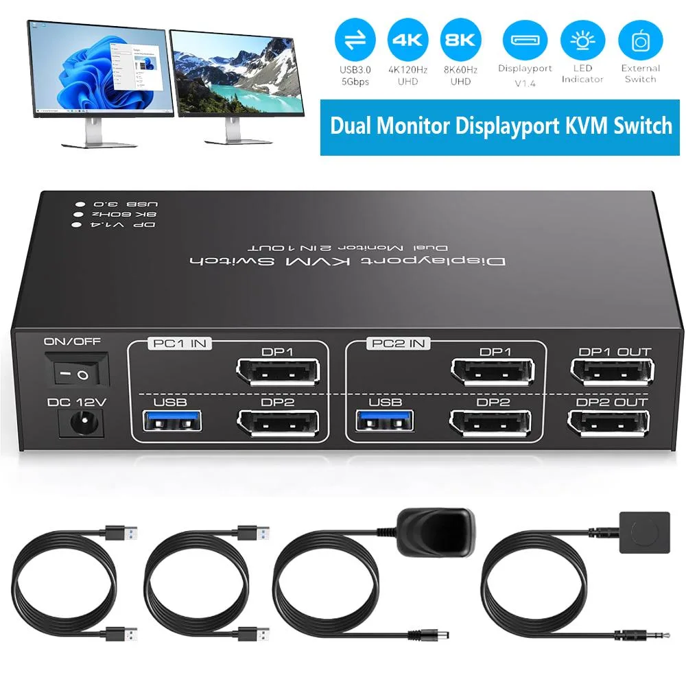 SMA SMA Dual Monitor DP KVM Switch 8K@60Hz/4K@120Hz 2-Port USB 3.0 — product photo