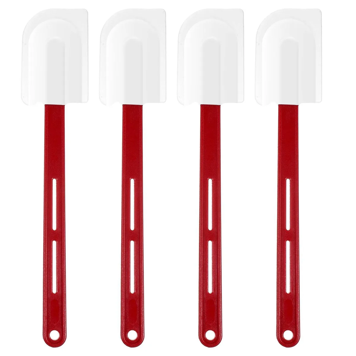 Set of four 14 inch red and white silicone spatulas with long handles