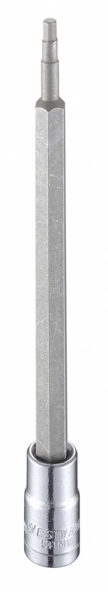 Polished chrome 3 mm hex socket bit 4-3/4 inch long