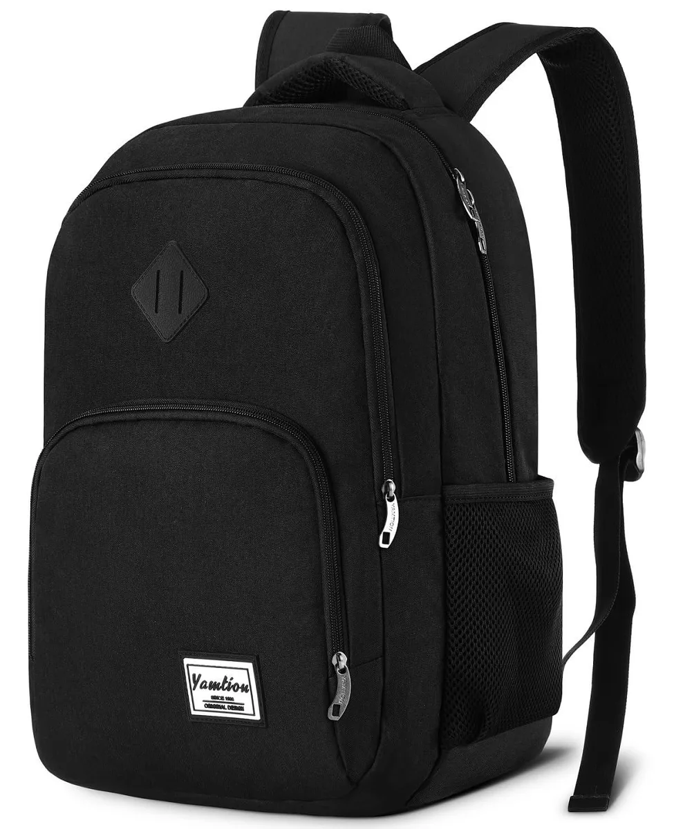 Black 35 L polyester laptop backpack with USB charging port, fits up to 15.6 inch laptop