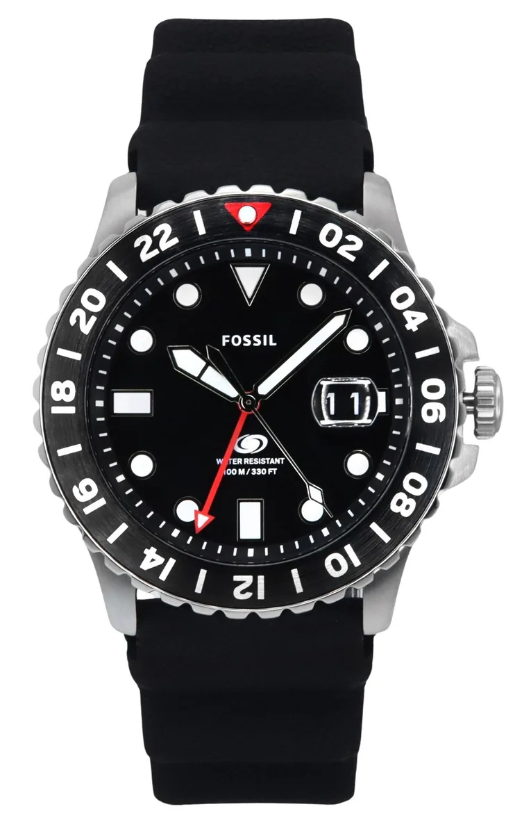 Fossil Fossil FS6036 GMT Silicone Strap Black Dial 46mm 100m Men's Watch — product photo
