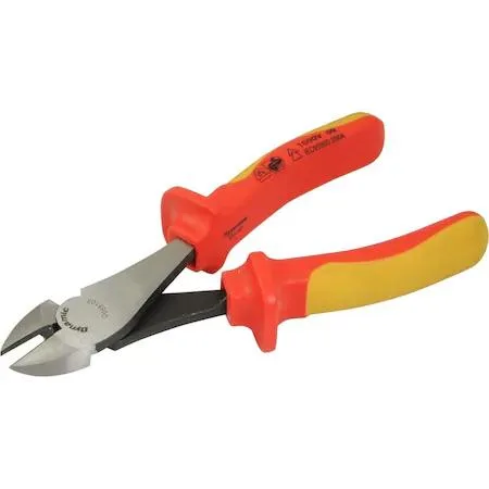 Six-inch diagonal cutting pliers with insulated handles, satin chrome finish