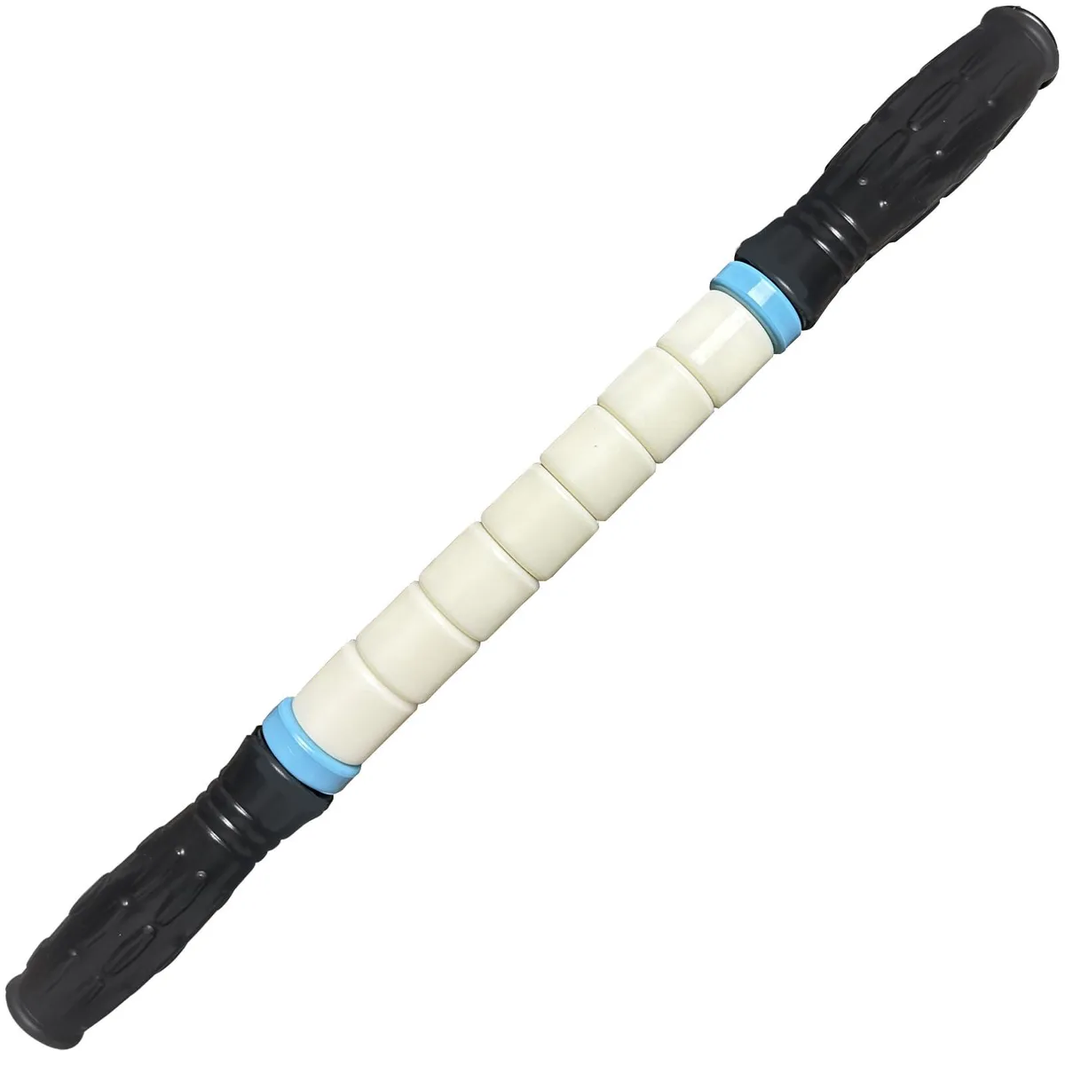 White massage stick with seven rollers and textured dual handles