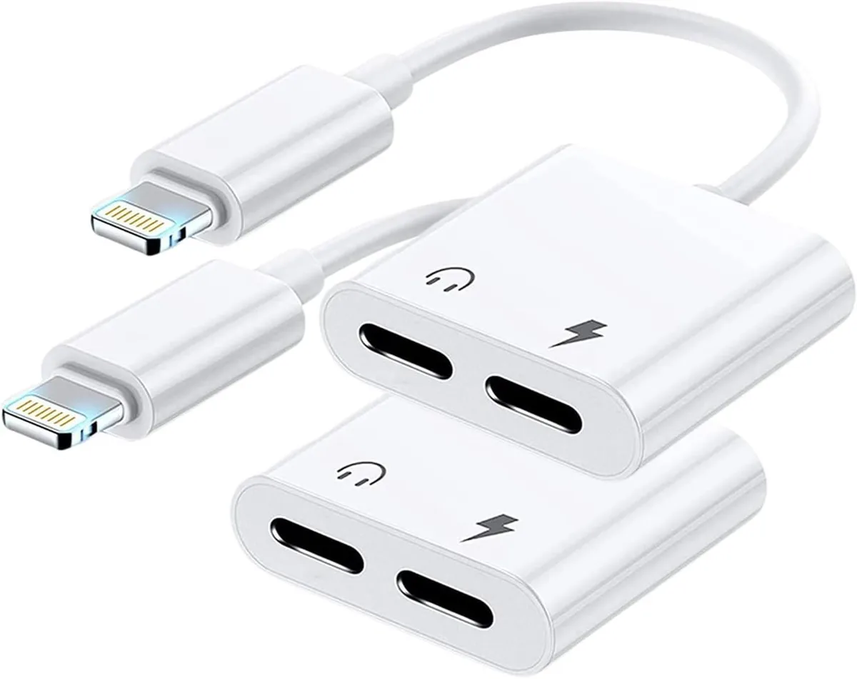 BONAEVER BONAEVER 2PACK Dual Lightning Headphone Adapter for iPhone 14/13/12/11/XS/XR/8/7/6 — product photo