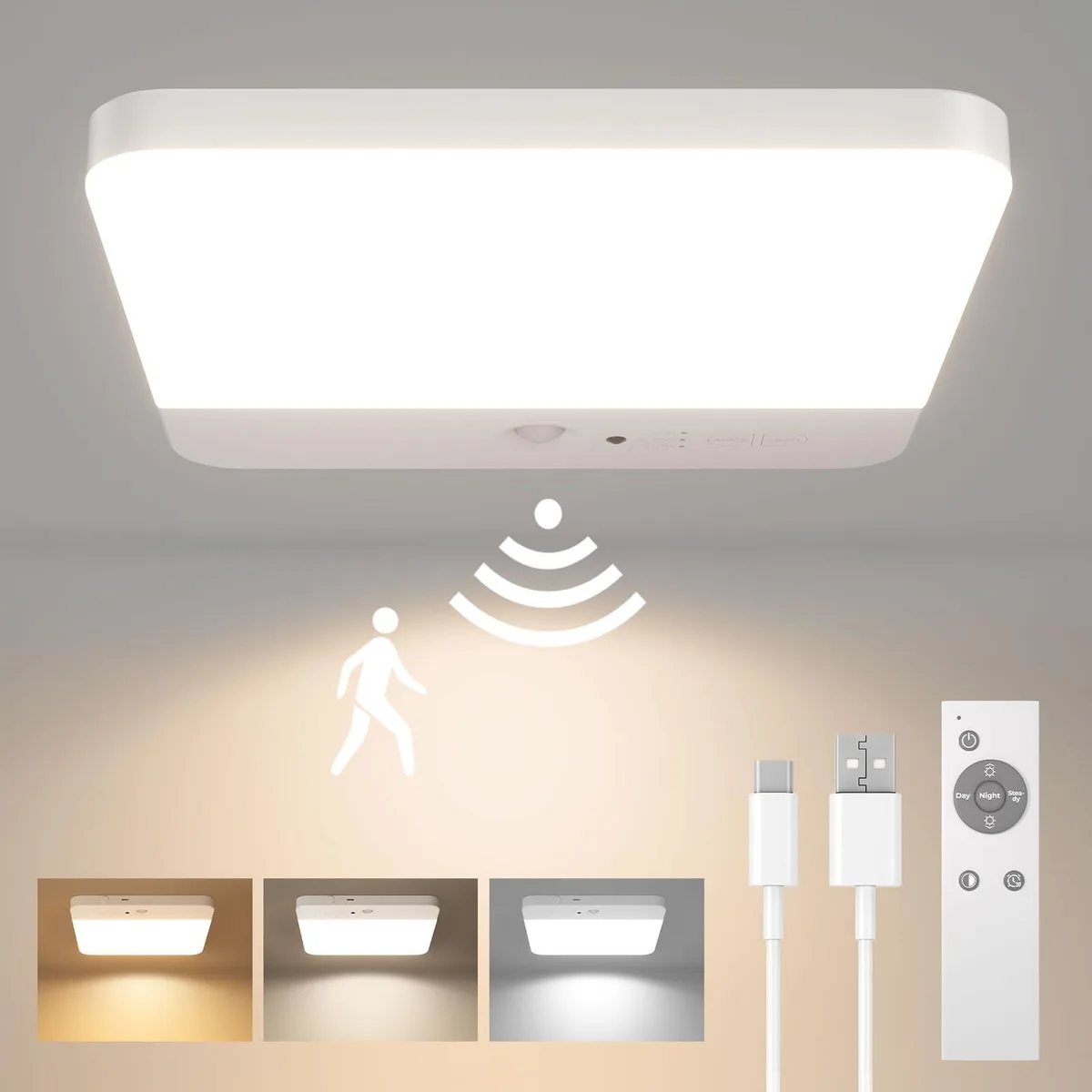 Round white acrylic ceiling light with clear prismatic diffuser, magnetic flush mount, remote included
