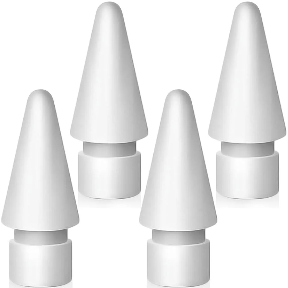 Four white Apple Pencil replacement tips in small storage box