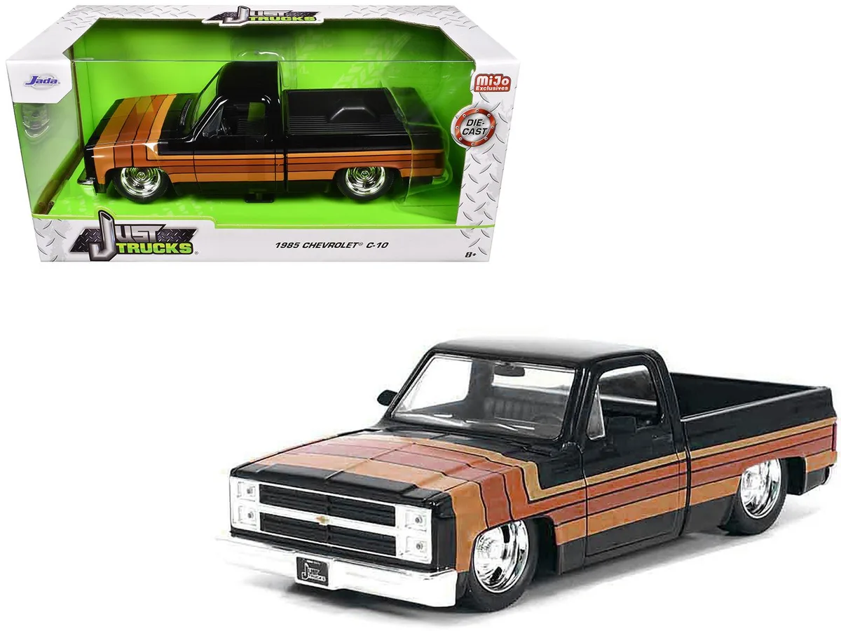 Jada Jada 1985 Chevrolet C-10 Pickup Truck Black Stripes GM Rally Wheels 1/24 Hobby Collectible — product photo