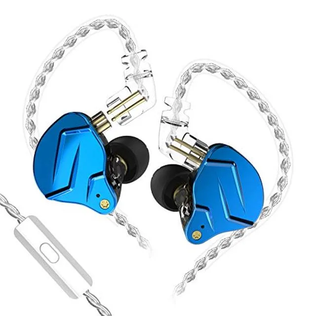 Blue in-ear monitors with metal and resin shells, detachable silver-plated cable, 3.5mm jack