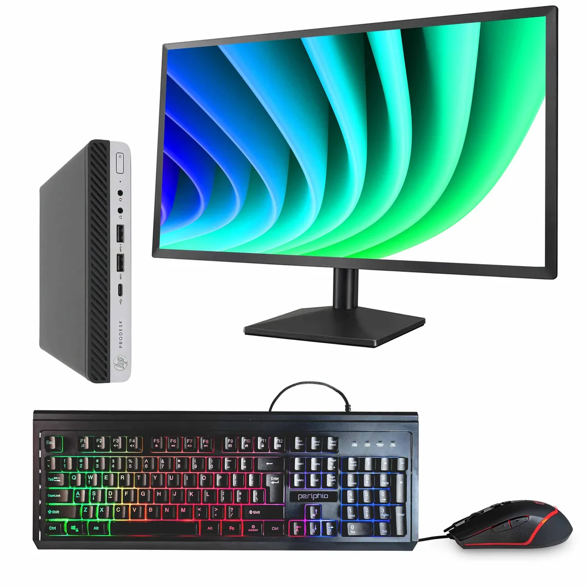 HP HP ProDesk 600 G4 Mini PC Intel Core i5-8500T 16GB DDR3 500GB SSD 24" Monitor — product photo