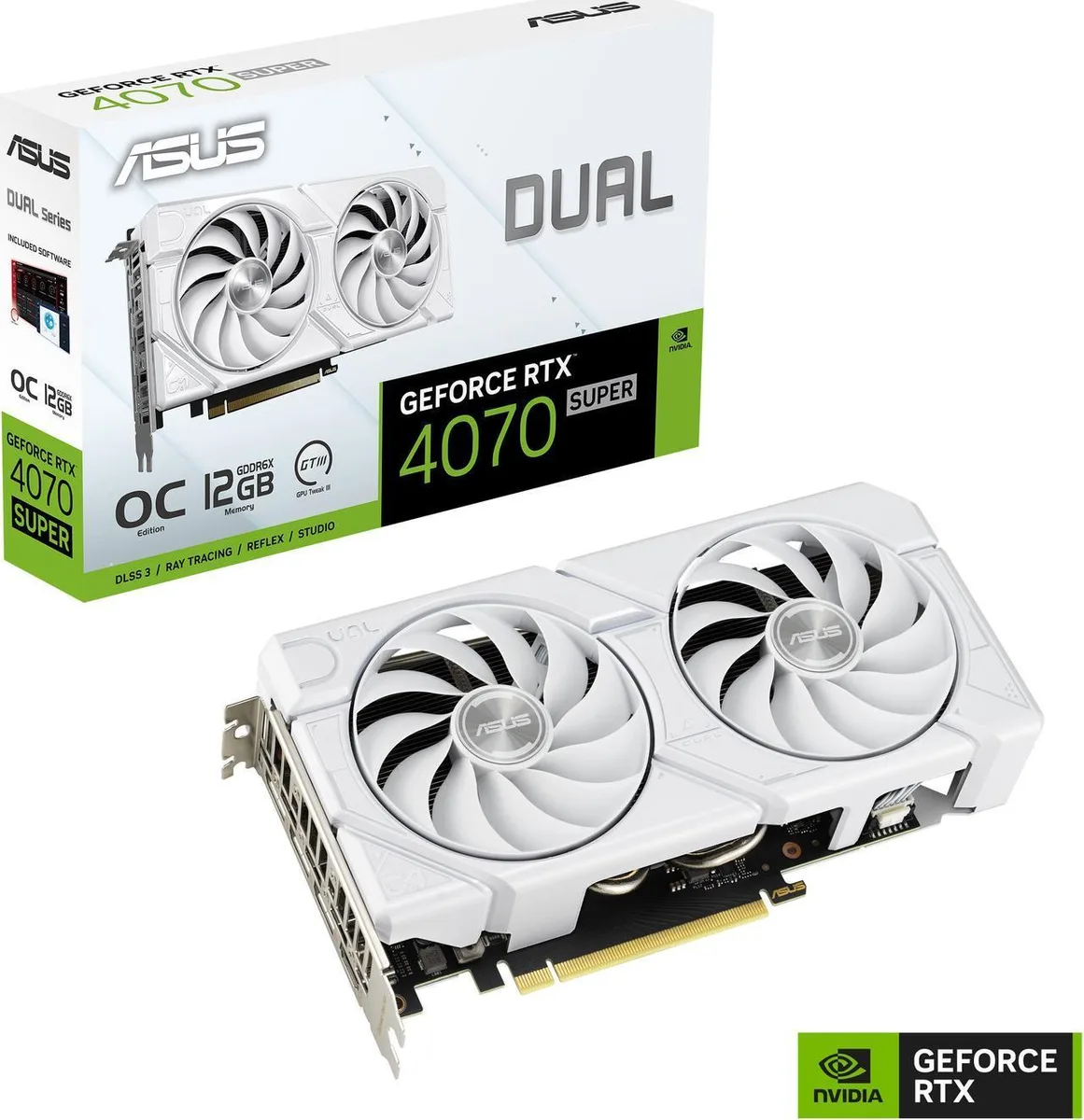 ASUS ASUS Dual GeForce RTX 4070 SUPER EVO White OC Edition graphics card — product photo