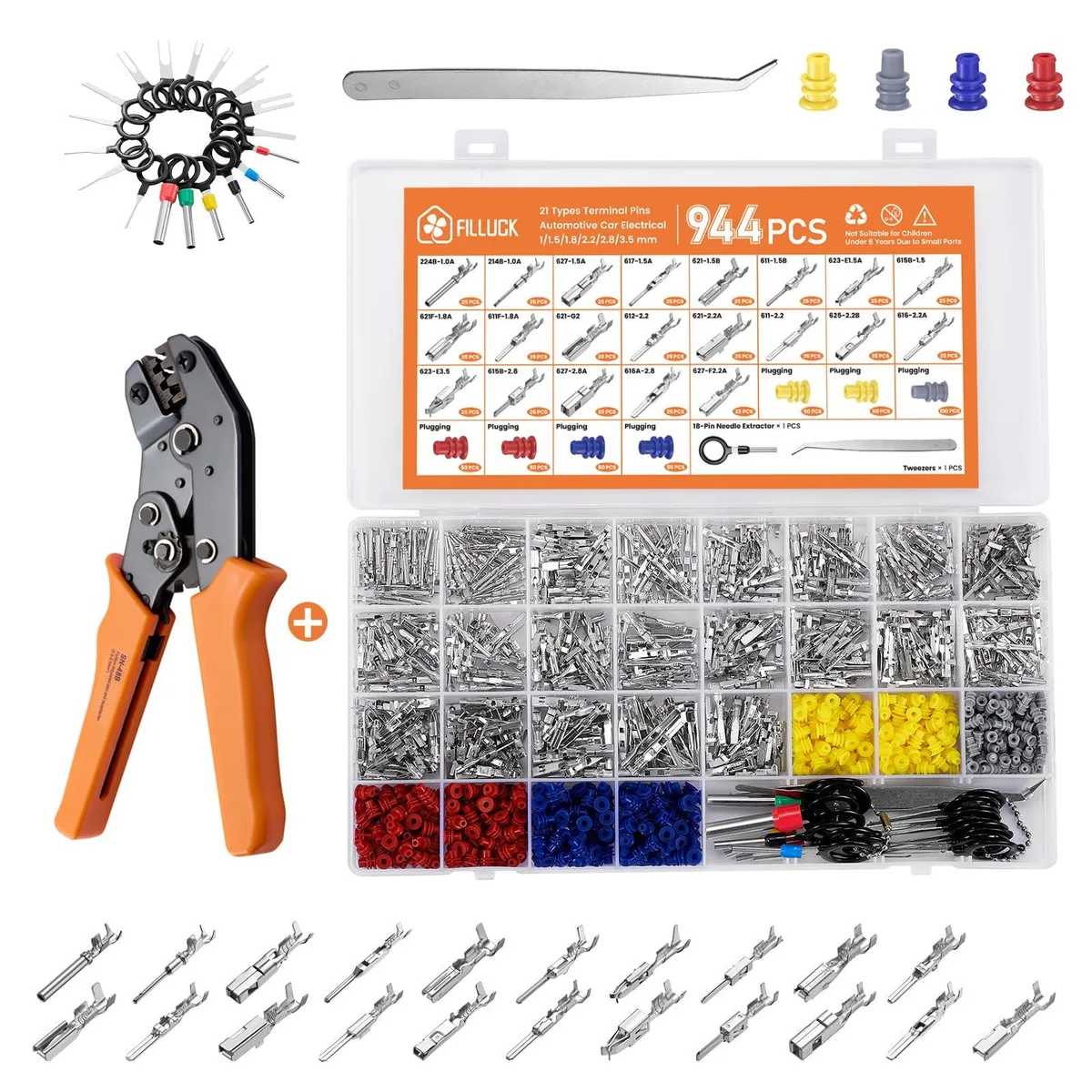 Filluck 945pcs Pin Connector Kit 21 Types 22-16 AWG — product photo