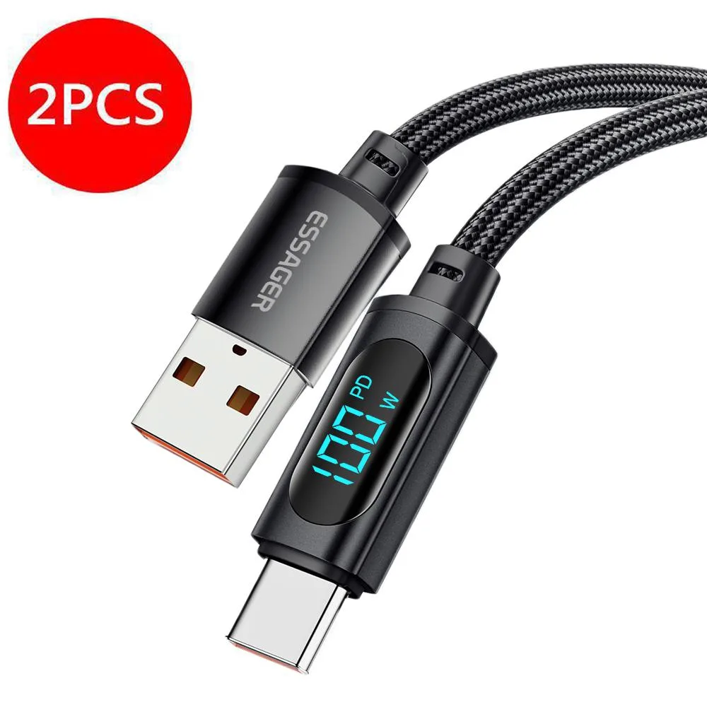 LUOM LUOM Essager XR USB-A to USB-C Cable 100W 7A LED 6.6ft 2-Pack — product photo