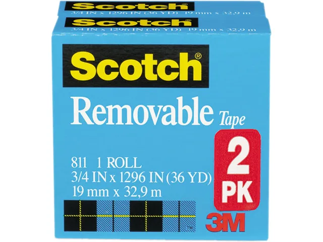 3M 3M 811-2PK Scotch Removable Tape 3/4" x 1296" 1" Core 2 Rolls — product photo