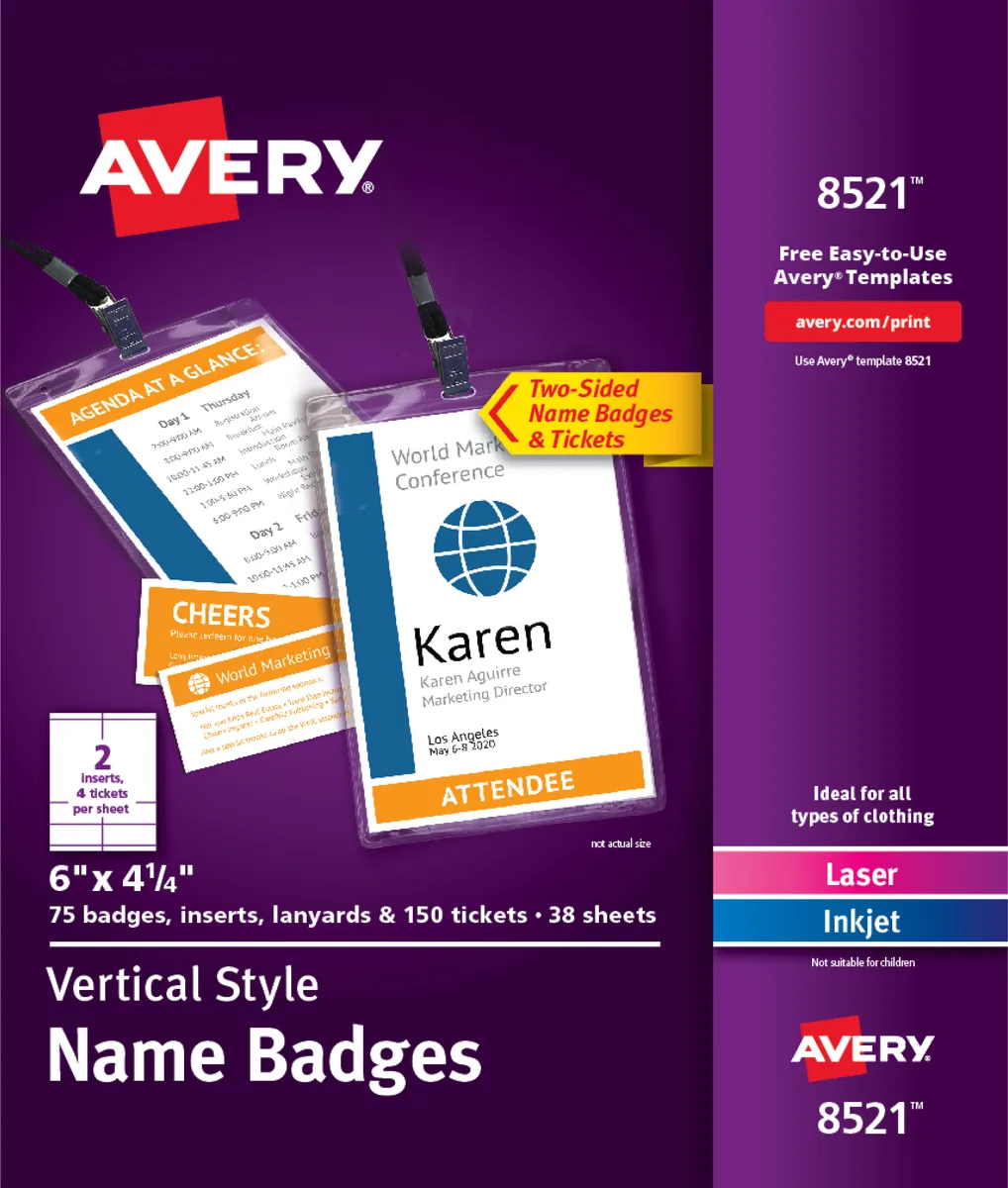 Avery Avery 08521 Vertical Name Badge Kit 75 Badges 6 x 4.25 in 18 in Lanyard — product photo