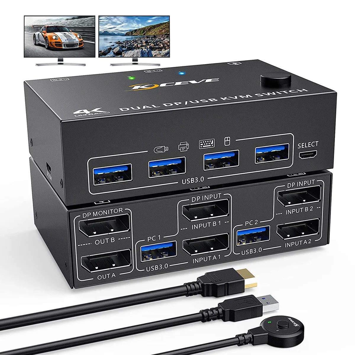 WRIARICH WRIARICH Dual Monitor DP KVM Switch 2 PC 2 Monitors 4 USB 3.0 8K@30Hz 4K@60Hz 2K@144Hz — product photo
