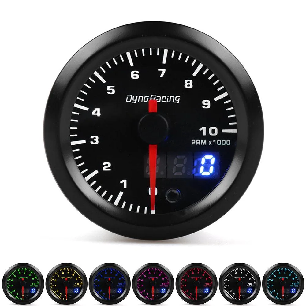 Dyno Racing Dyno Racing 2" 52mm Dual Display Tachometer 0-10000 RPM Gauge 7-Color LED Stepper Motor — product photo