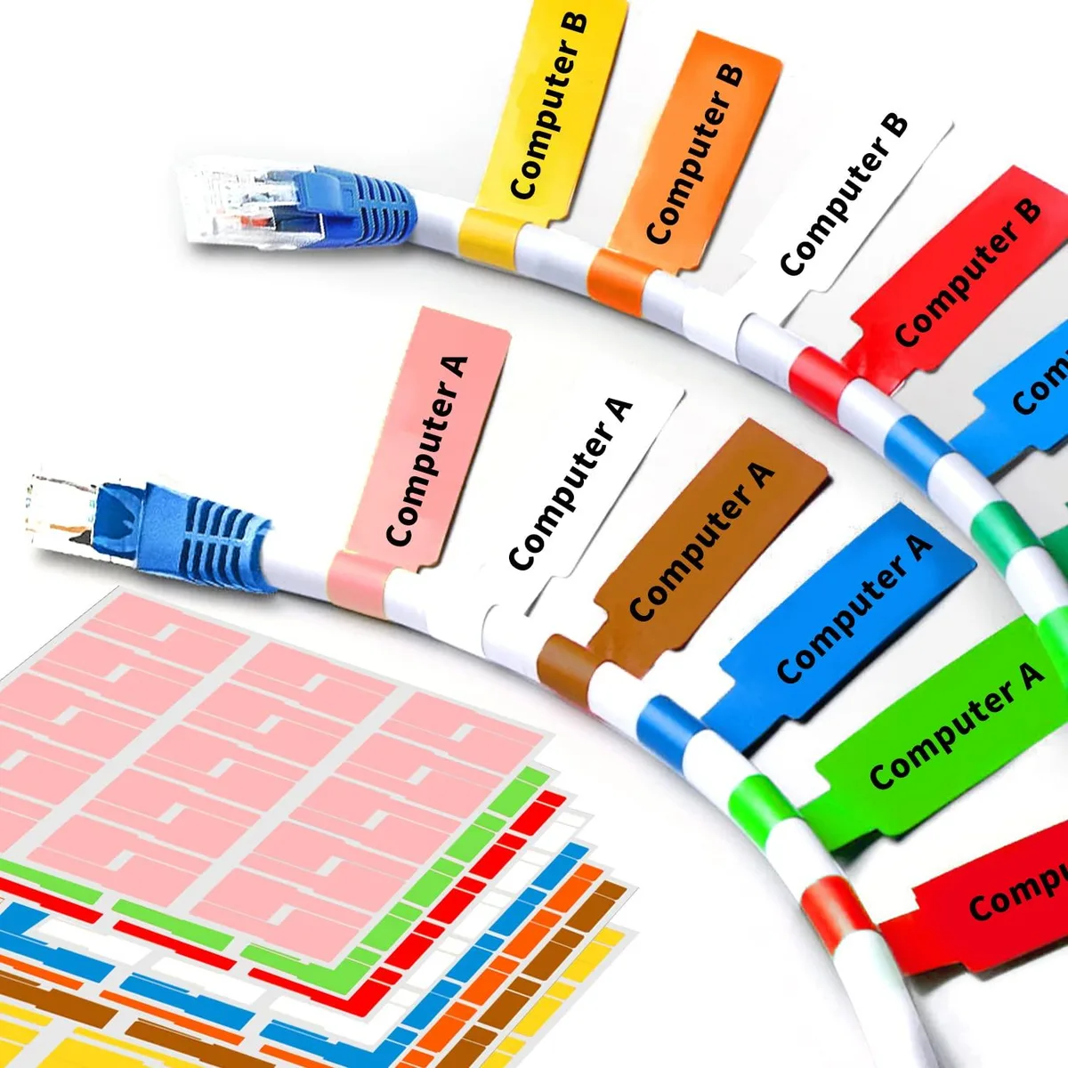 A4 sheet of 240 small vinyl cable labels in eight colours
