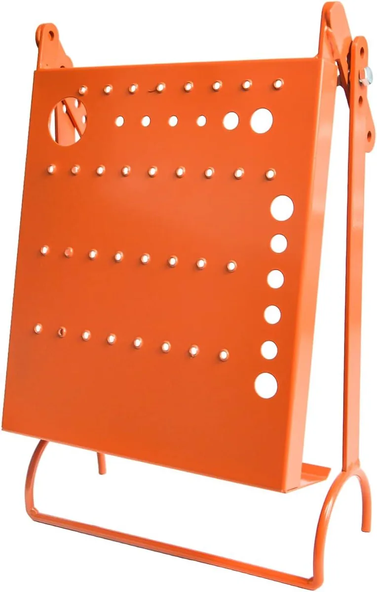 Orange metal ladder work platform with anti-slip surface and adjustable brackets