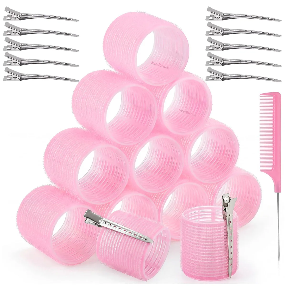  Needbrock Jumbo Hair Curlers Rollers Set 12pcs 60mm Pink — product photo