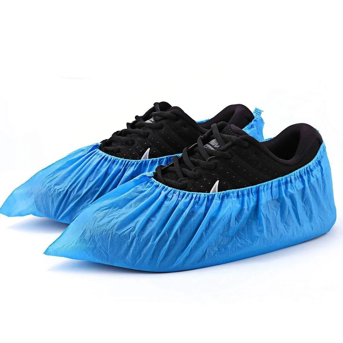 Blue disposable shoe covers, 100 pack, textured non-slip surface, elastic openings