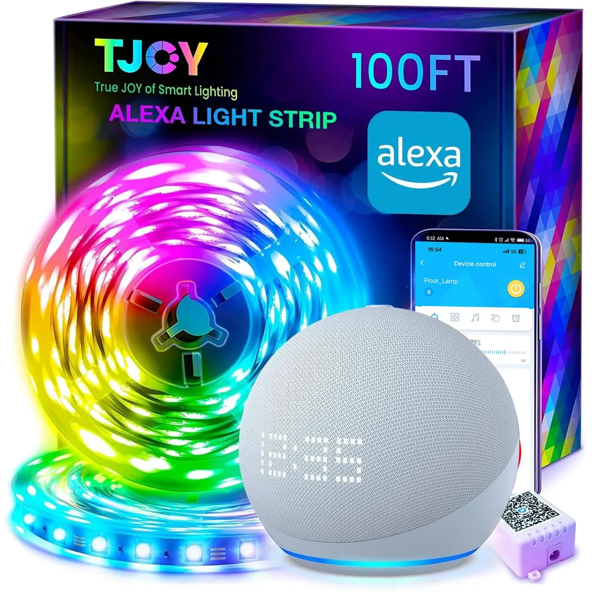 TJOY TA2W1502475-3 100ft LED Strip Lights 12V 16M Colors Music Sync — product photo