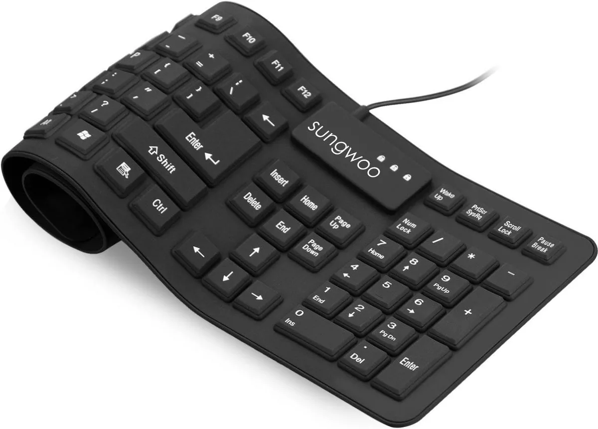 TUKO TUKO Foldable Silicone USB Wired Waterproof Rollup Gaming Keyboard Full Size 17.5" Black — product photo