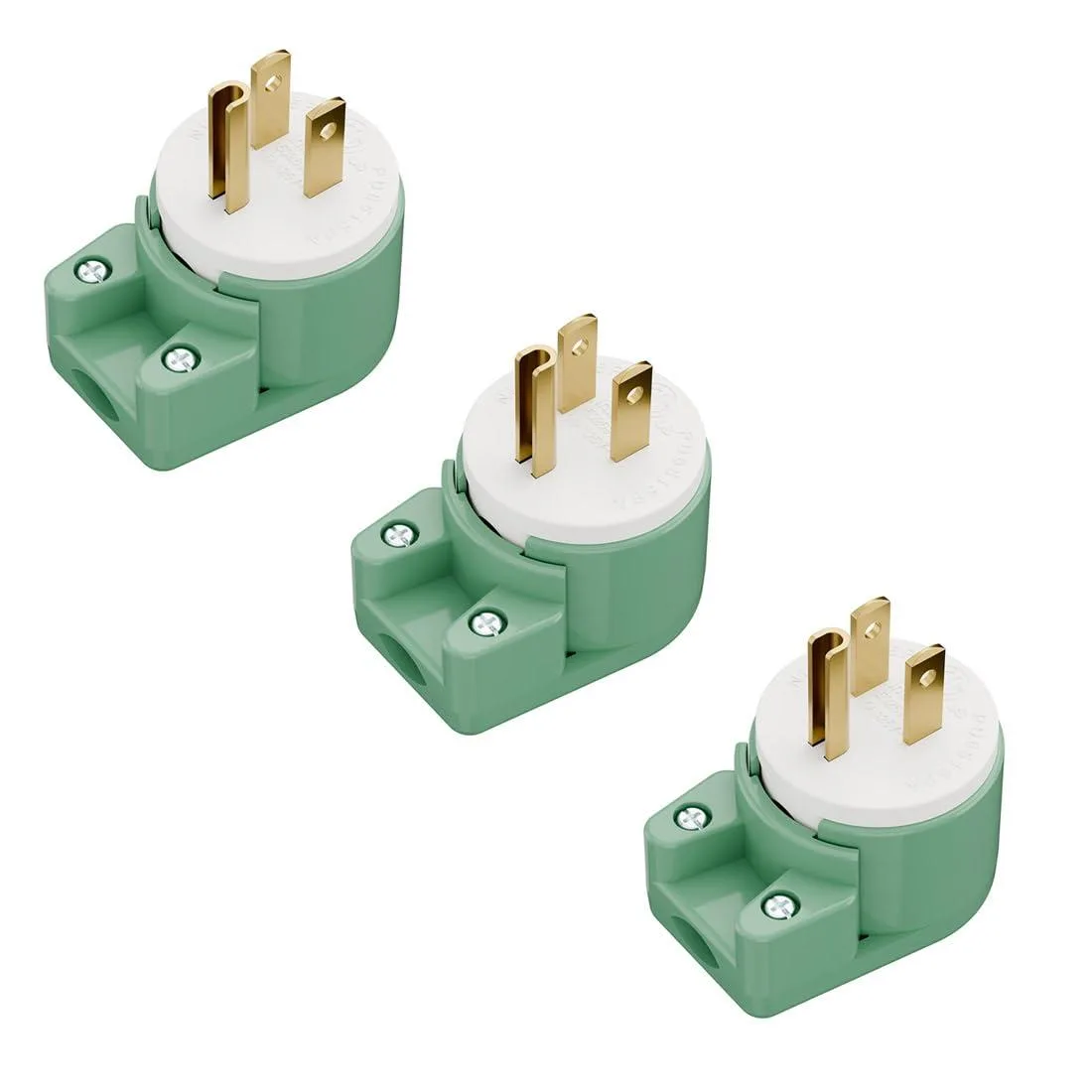 LORDWORLD LORDWORLD NEMA 5-15P Right Angle Plug 360° Rotatable 15A 125V Green 3-Pack — product photo