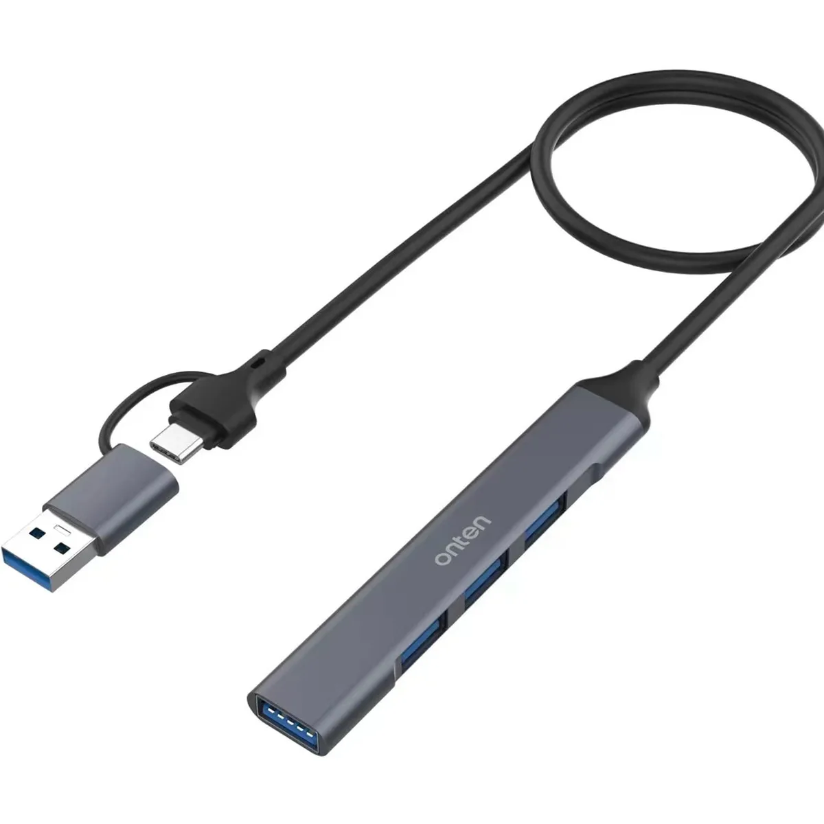 LORDWORLD LORDWORLD USB-C to USB-A Hub 4-Port 1.6ft Cable Gray — product photo