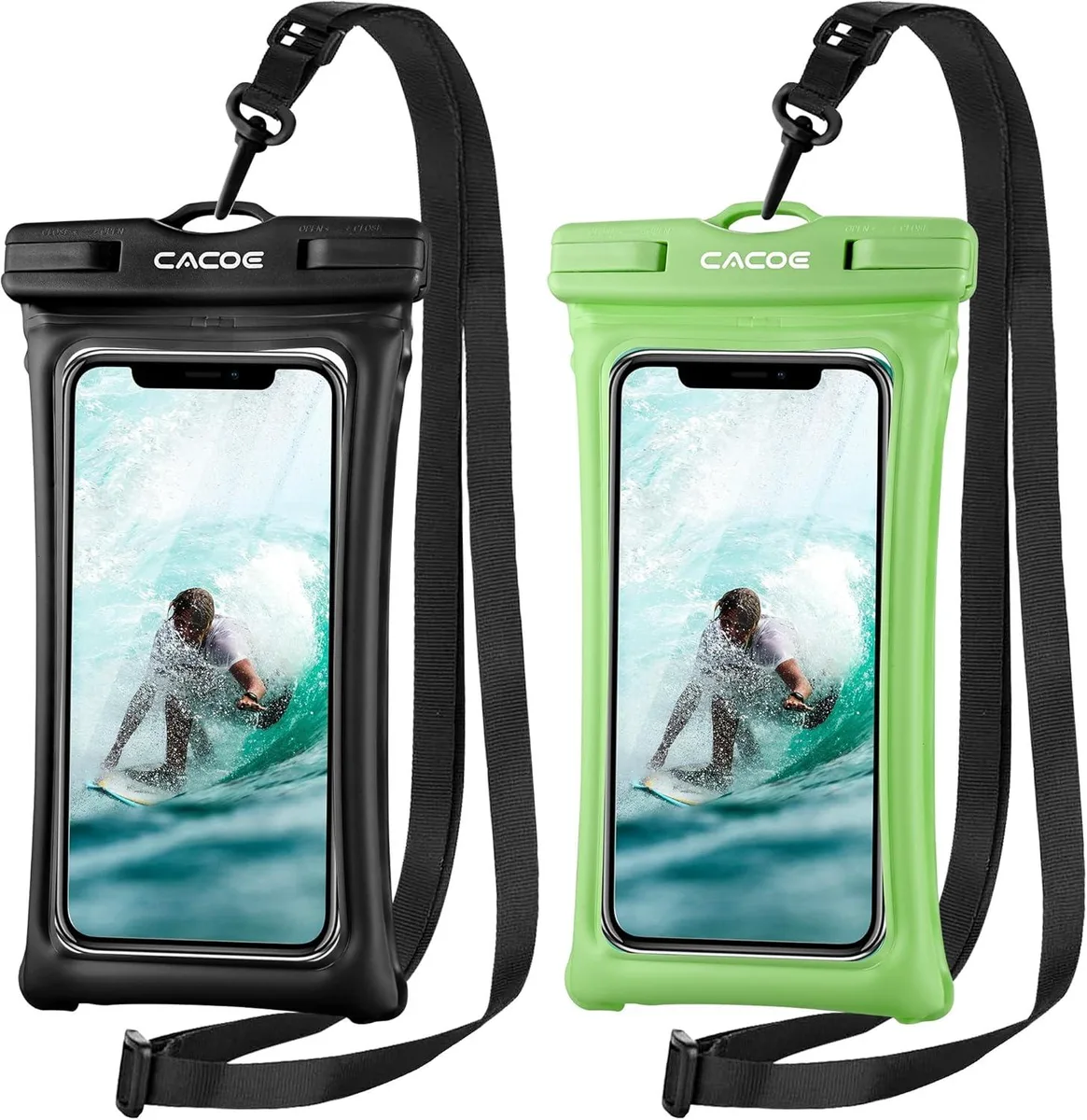TAURKENAM TAURKENAM Waterproof Phone Case 2 Pack 7.0" IPX8 Floatable Black Dark Green — product photo