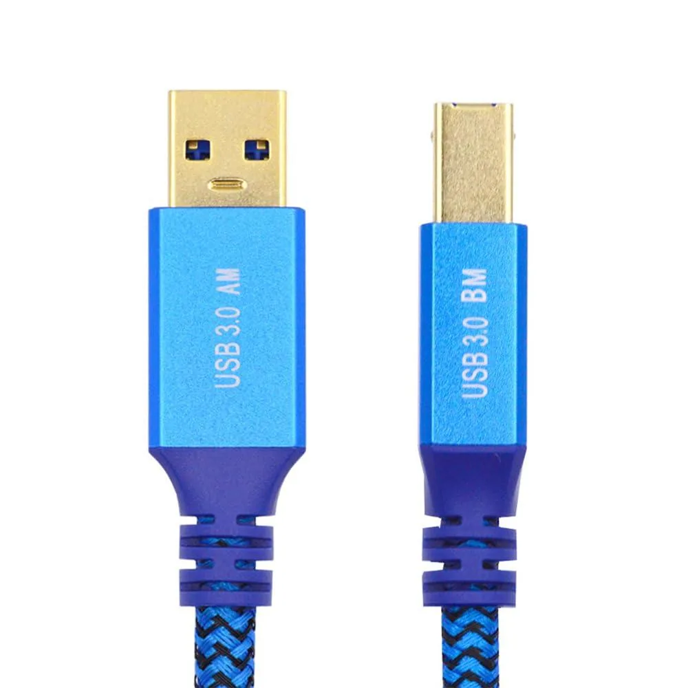Blue braided USB 3.0 Type-A to Type-B cable, 0.6 m, aluminum alloy connectors