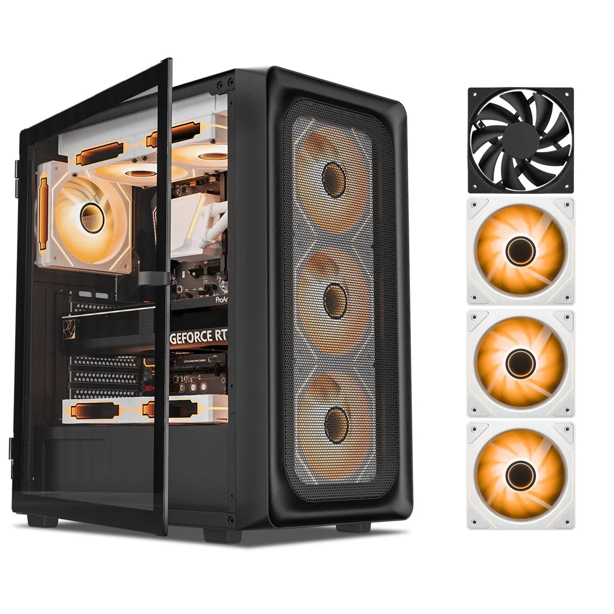 DARKROCK DARKROCK EC2 Black ATX Mid Tower PC Case with 3x120mm White Infinity Fan &amp; 1x120mm Black Fan — product photo