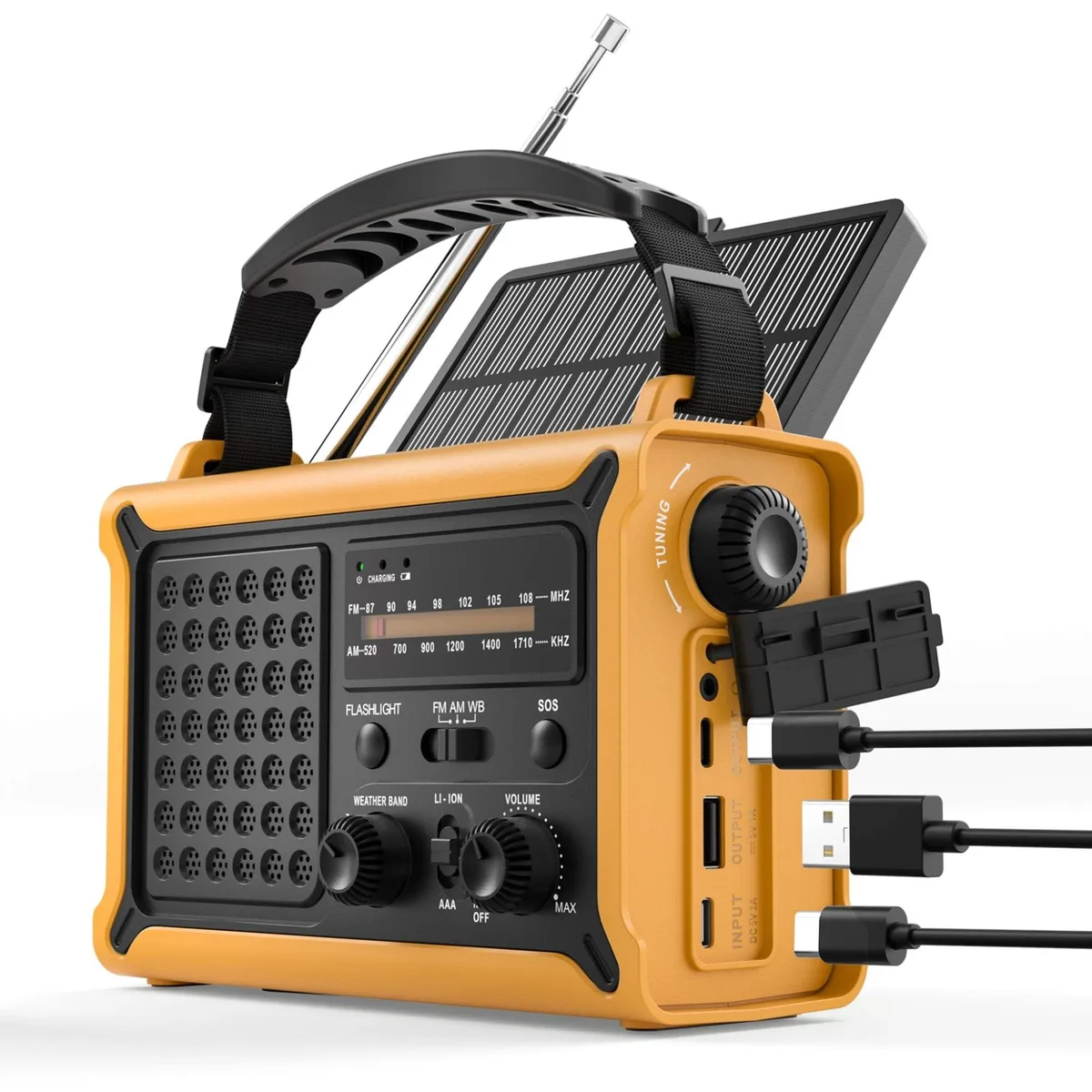 OnLyee CR1030 Emergency Weather Radio 12000mAh 8500mm² Solar Panel 57mm Speaker — product photo