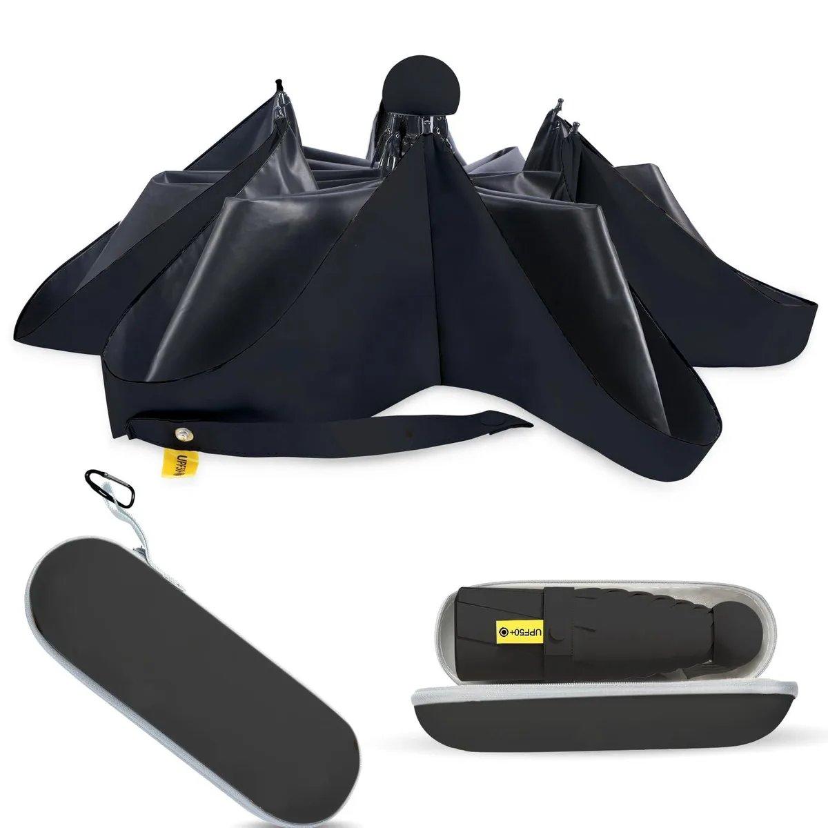 Winkabiu Compact Travel Umbrella Black 6.9in 8.2oz UPF 50+ — product photo