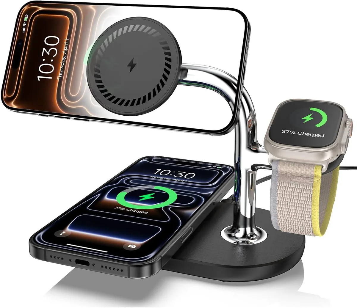 FLEANE FLEANE Dual Mag-Safe 3-in-1 Wireless Charger for iPhone 12-17, Watch, AirPods 20W — product photo