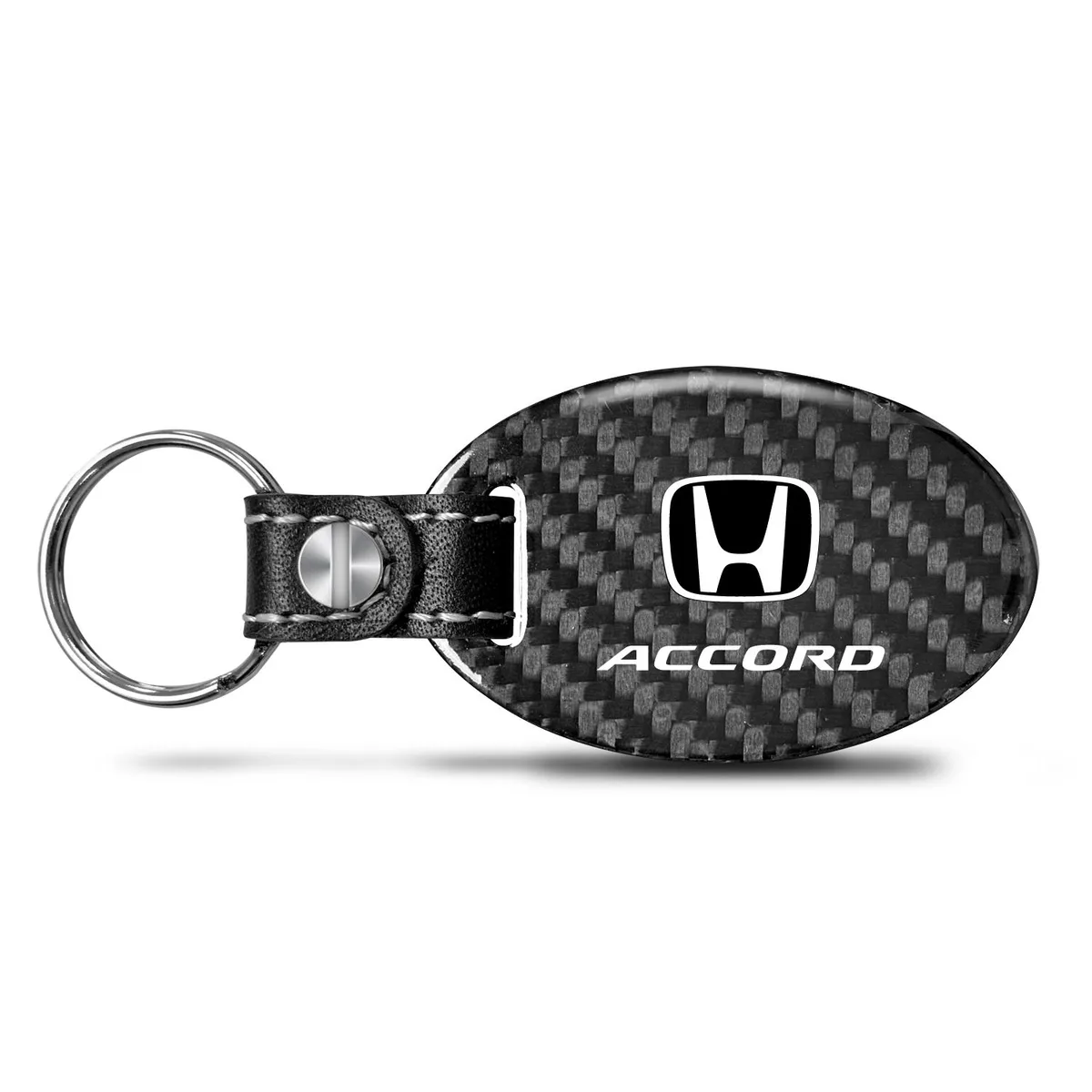 iPick Image, LLC iPick Image, LLC Honda Accord Real Carbon Fiber Large Oval Shape Key Chain Black Leather Strap — product photo