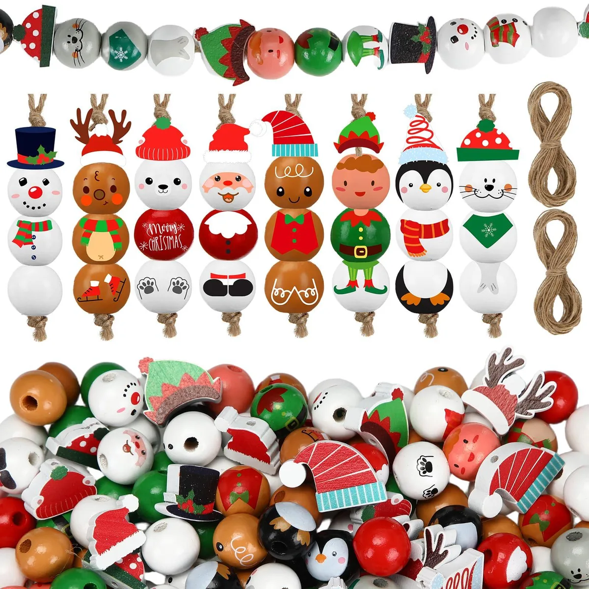 Evening Crystals HOD-Geelin-5108 300 Pcs Christmas Wood Beads with Twine 16 mm beading — product photo