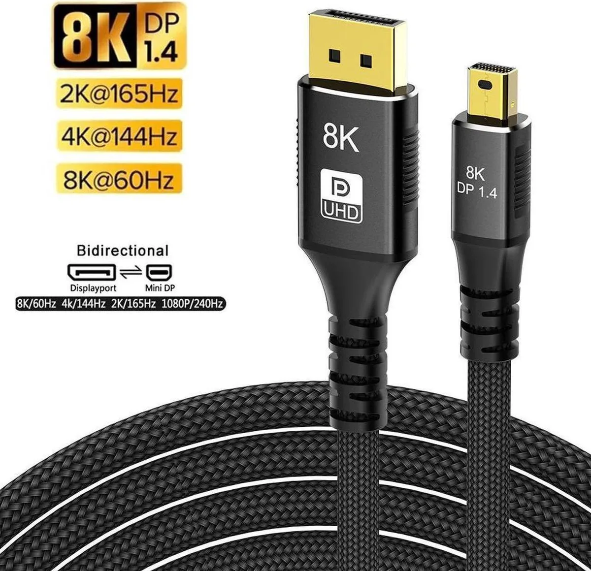 Aomoproing Aomoproing Mini DP to DP 1.4 Cable 10ft 8K@60Hz 4K@144Hz 2K@240Hz 32.4Gbps HDR G-Sync Thunderbolt 2 Compatible — product photo