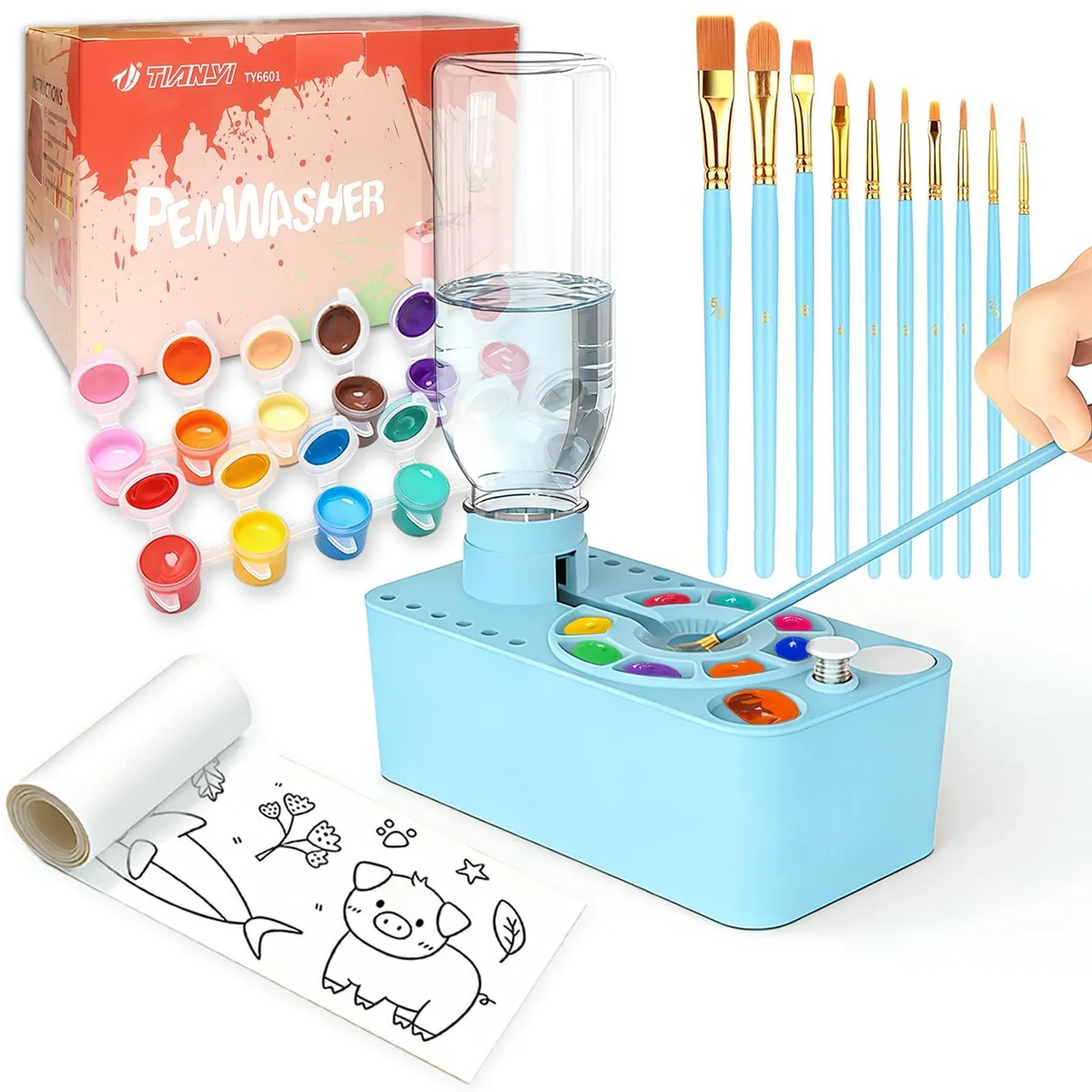  Avery LW-ELI0006 fine art kit 10 brushes 12 paints 39 inch paper blue — product photo